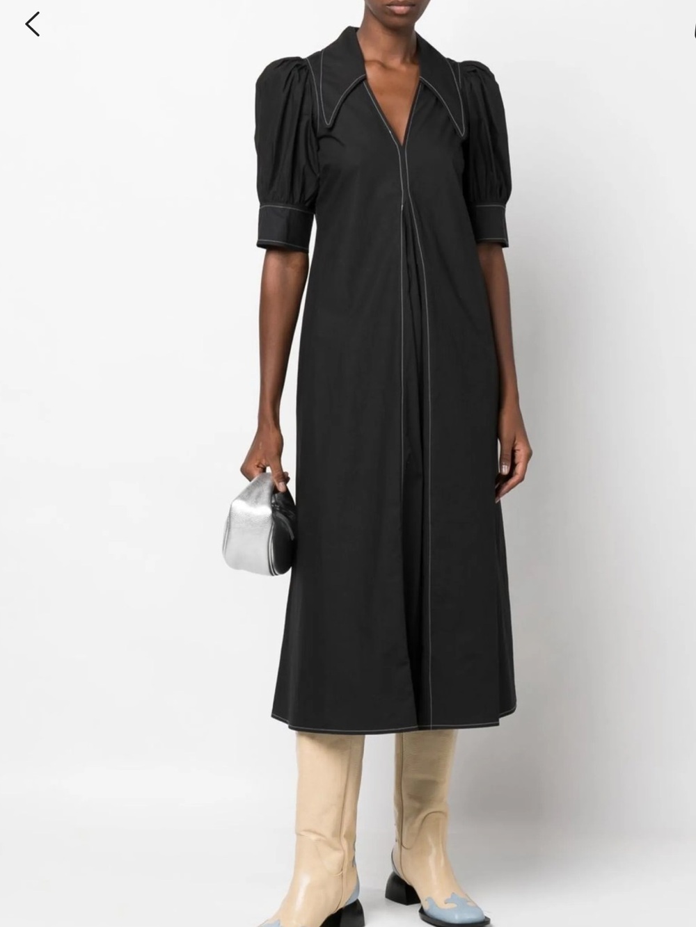 Ganni Poplin V Neck Midi Dress